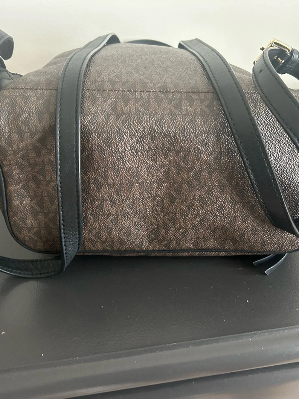 Michael Kors Jaycee Brown MK Signature Logo Backpack Gold Hardware Travel Bag